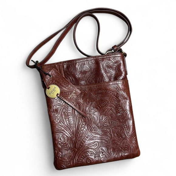 NWOT Margot Textured Floral Leather Split Pocket Crossbody in Brown - Picture 2 of 4